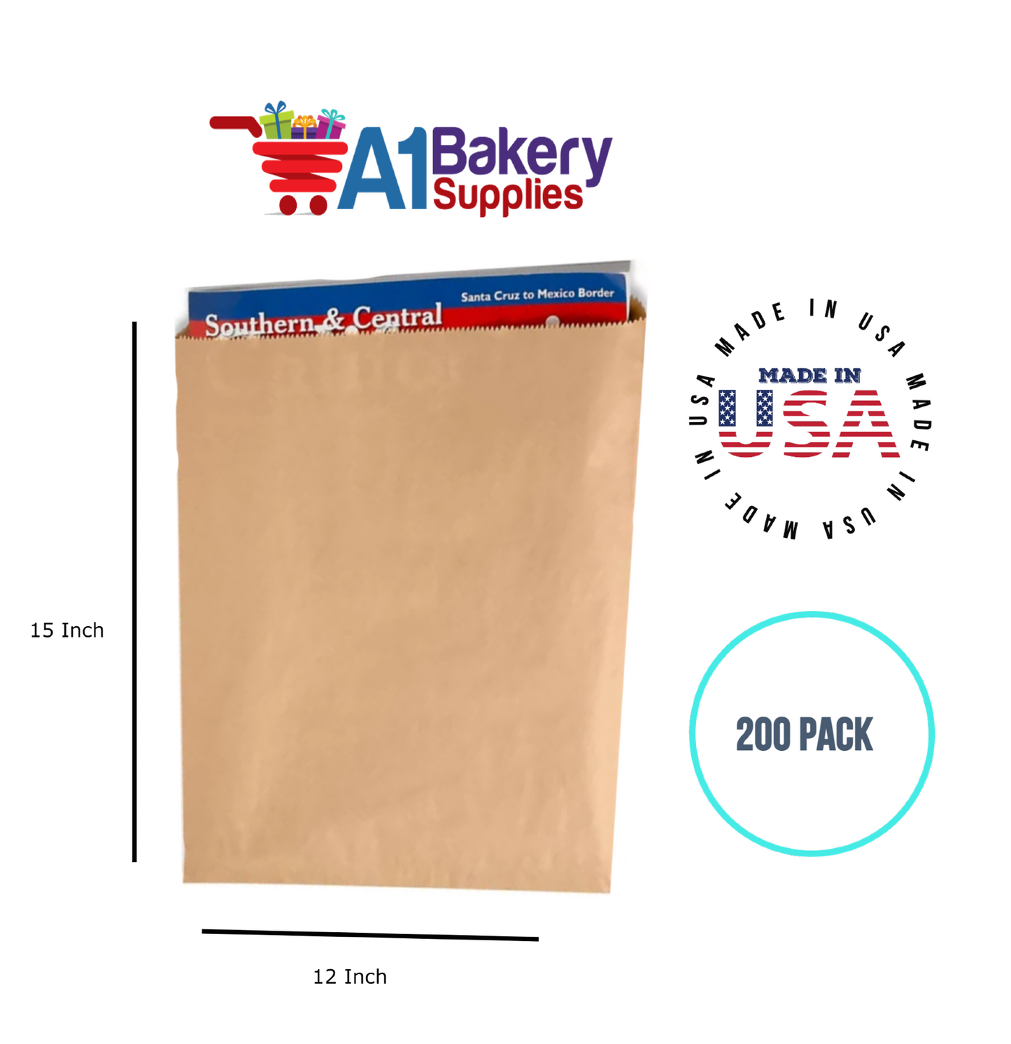 Kraft Flat Merchandise Bags, Medium, 200 Pack - 12"x15"