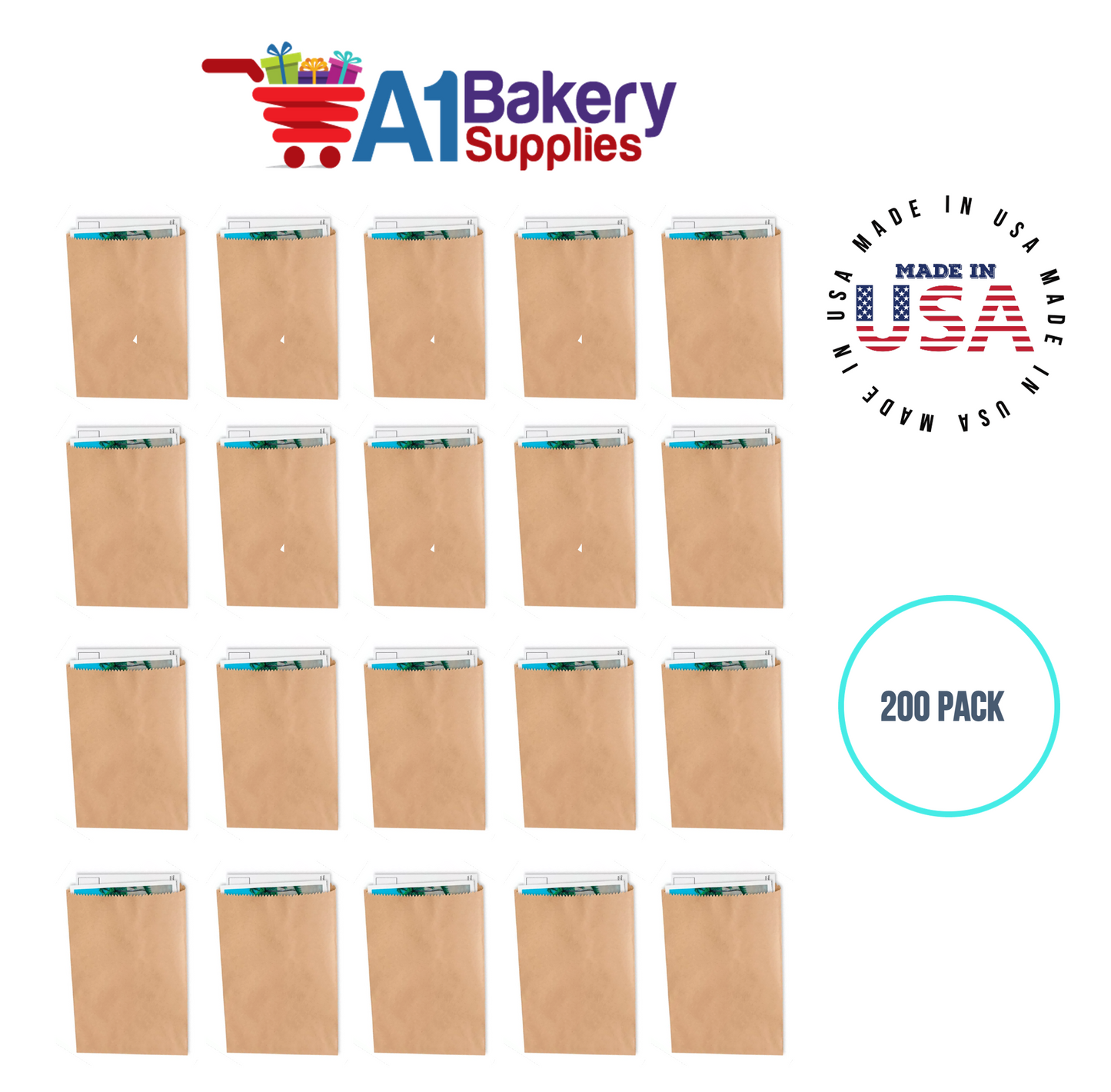 Kraft Flat Merchandise Bags, Medium, 200 Pack , - 5"x7-1/2"