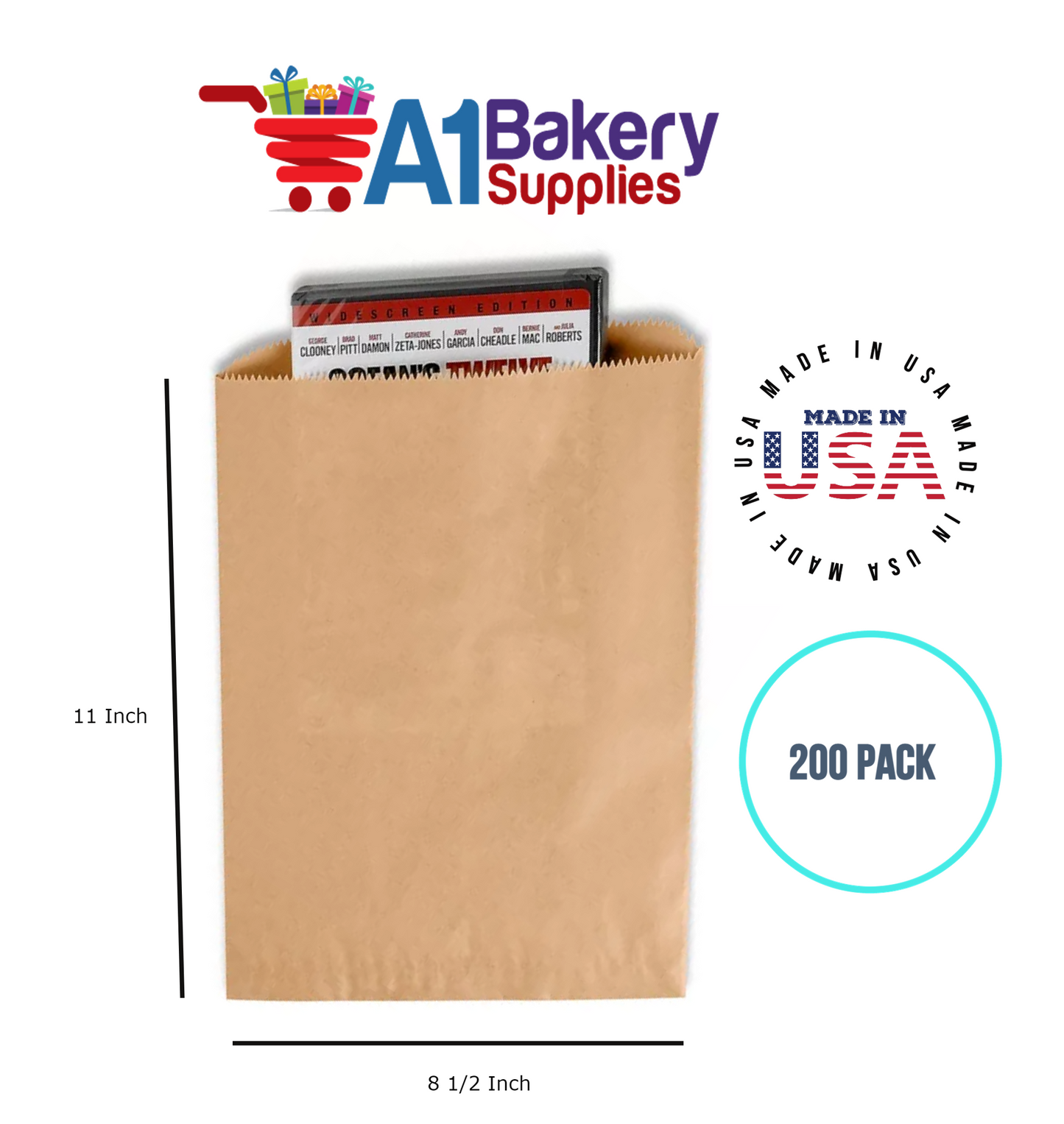Kraft Flat Merchandise Bags, Medium, 200 Pack - 8.5"x11"