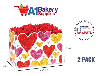 Glittering Hearts Basket Box, Theme Gift Box, Small 6.75 (Length) x 4 (Width) x 5 (Height), 2 Pack