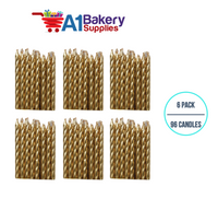 A1BakerySupplies Gold Spiral Candles 6 pack for Birthday Cake Decorations and Anniversary