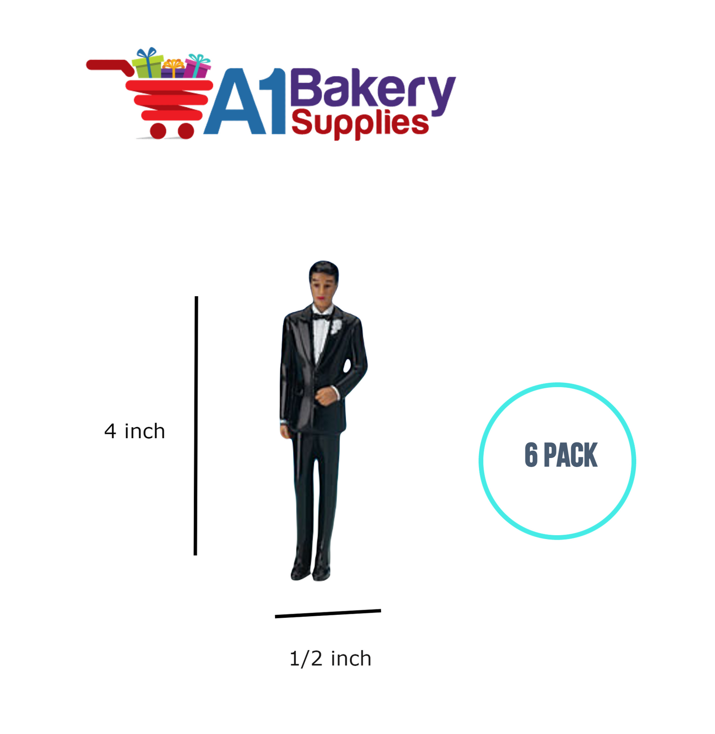 A1BakerySupplies Groom - Black Coat - A.A. 6 pack Wedding Accessories for Birthday Cake Decorations and Marriages