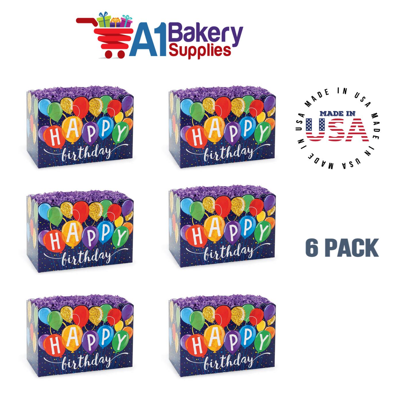 Happy Birthday Balloons Basket Box, Theme Gift Box, Small 6.75 (Length) x 4 (Width) x 5 (Height), 6 Pack