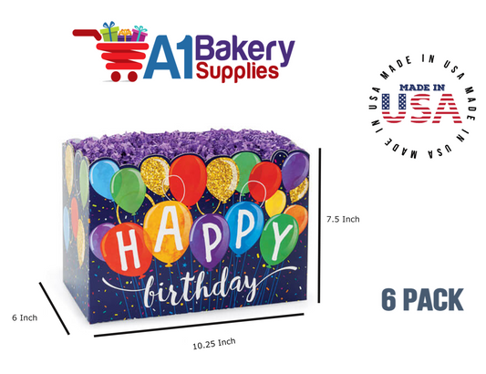 Happy Birthday Balloons Basket Box, Theme Gift Box, Large 10.25 (Length) x 6 (Width) x 7.5 (Height), 6 Pack