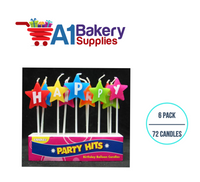 A1BakerySupplies Happy Birthday Star Letter Candles 6 pack for Birthday Cake Decorations and Anniversary
