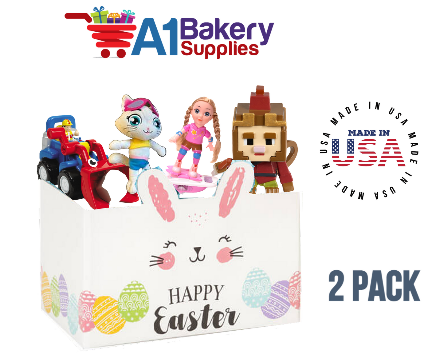 Happy Easter Bunny Basket Box, Theme Gift Box, Small 6.75 (Length) x 4 (Width) x 5 (Height), 2 Pack