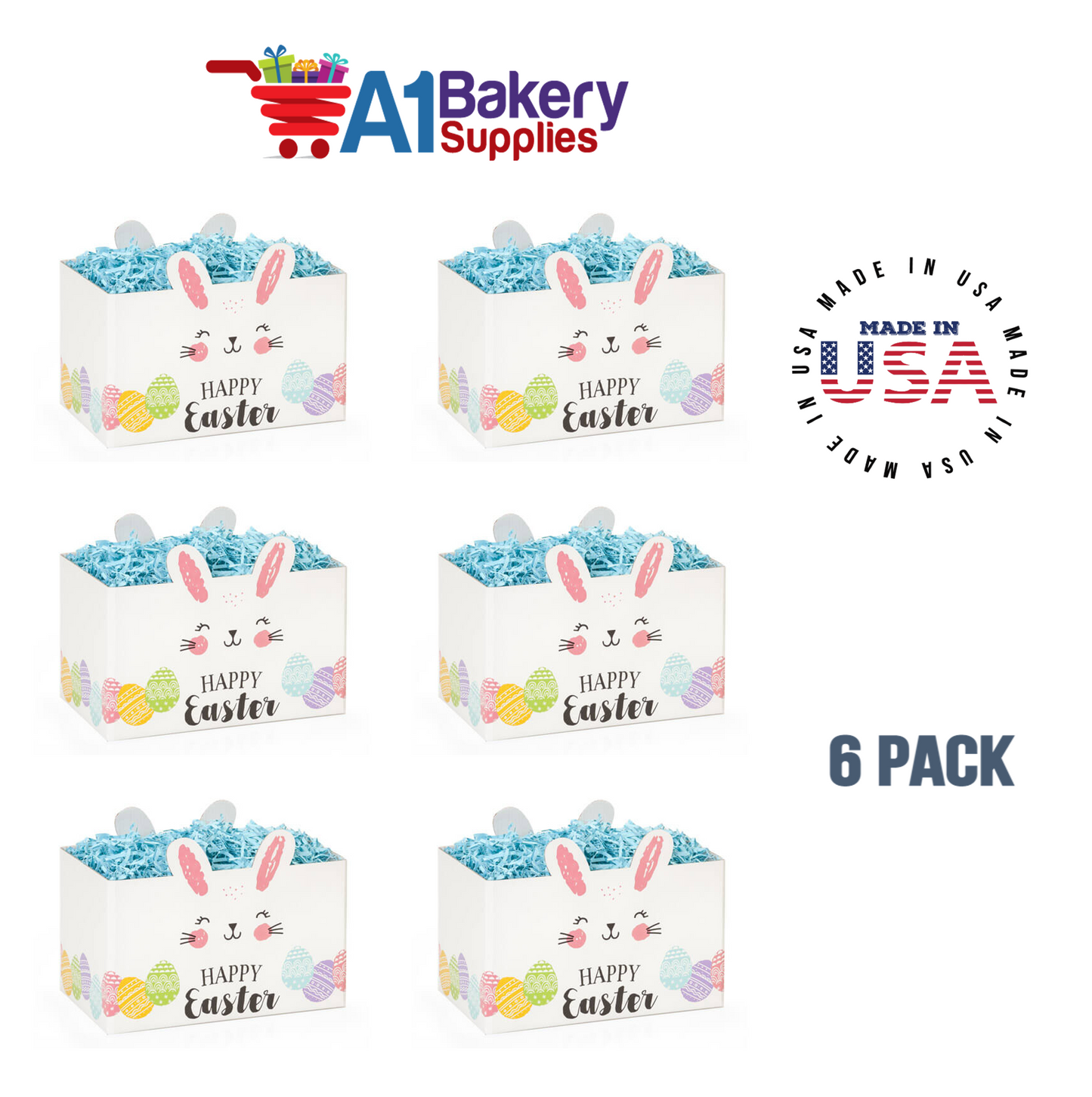 Happy Easter Bunny Basket Box, Theme Gift Box, Small 6.75 (Length) x 4 (Width) x 5 (Height), 6 Pack