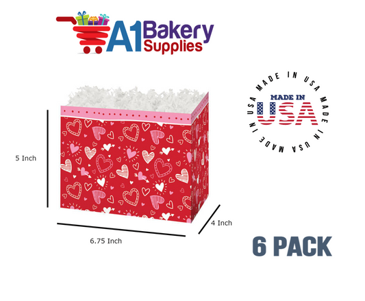 Happy Hearts Basket Box, Theme Gift Box, Small 6.75 (Length) x 4 (Width) x 5 (Height), 6 Pack