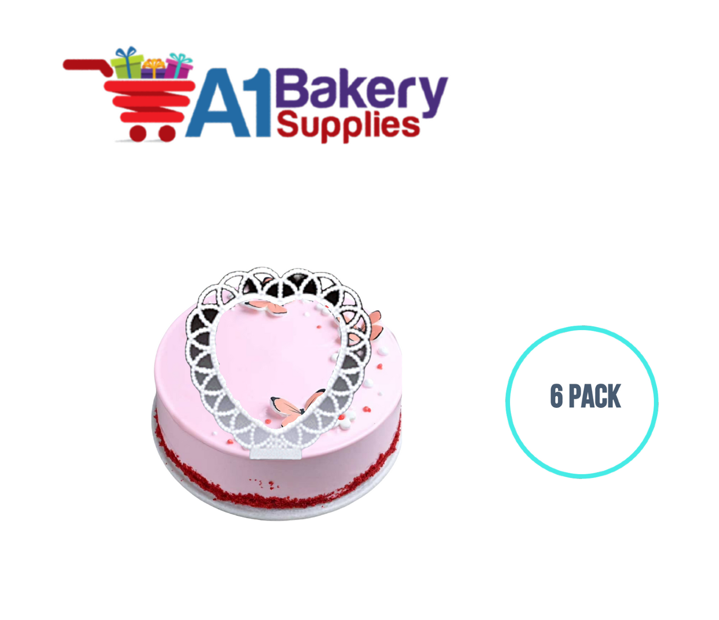 A1BakerySupplies Heart Background 6 pack Wedding Accessories for Birthday Cake Decorations and Marriages