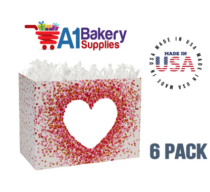 Heart Shaped Confetti Basket Box, Theme Gift Box, Small 6.75 (Length) x 4 (Width) x 5 (Height), 6 Pack