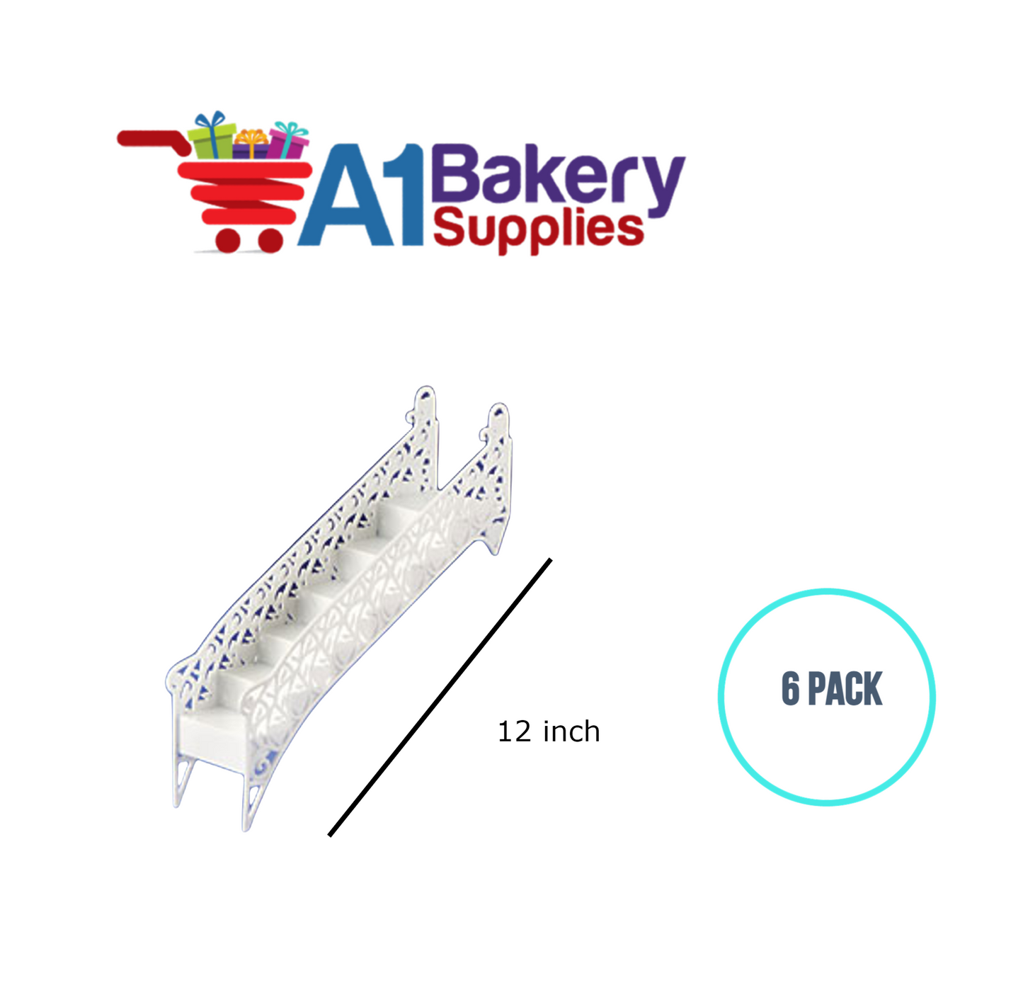 A1BakerySupplies Heart Stairway - 6 Steps - White 6 pack Wedding Accessories for Birthday Cake Decorations and Marriages