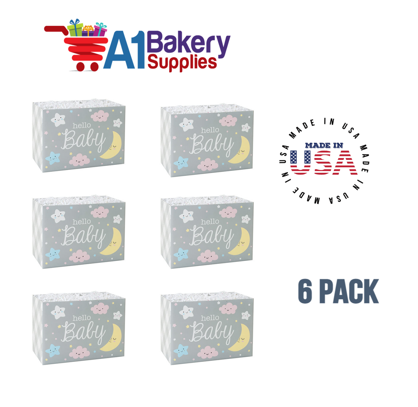 Hello Baby Basket Box, Theme Gift Box, Large 10.25 (Length) x 6 (Width) x 7.5 (Height), 6 Pack