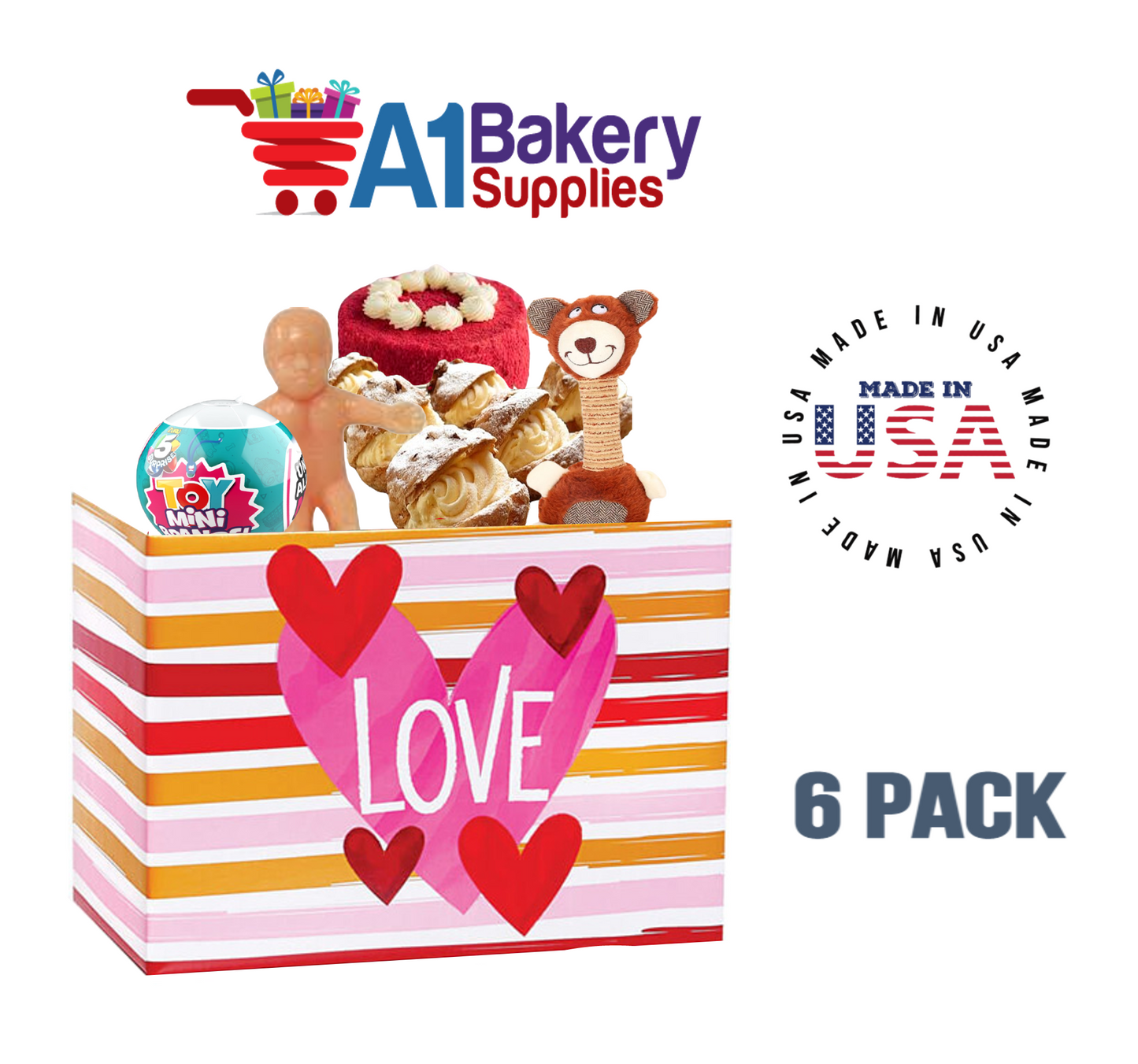 Hello Love Basket Box, Theme Gift Box, Small 6.75 (Length) x 4 (Width) x 5 (Height), 6 Pack