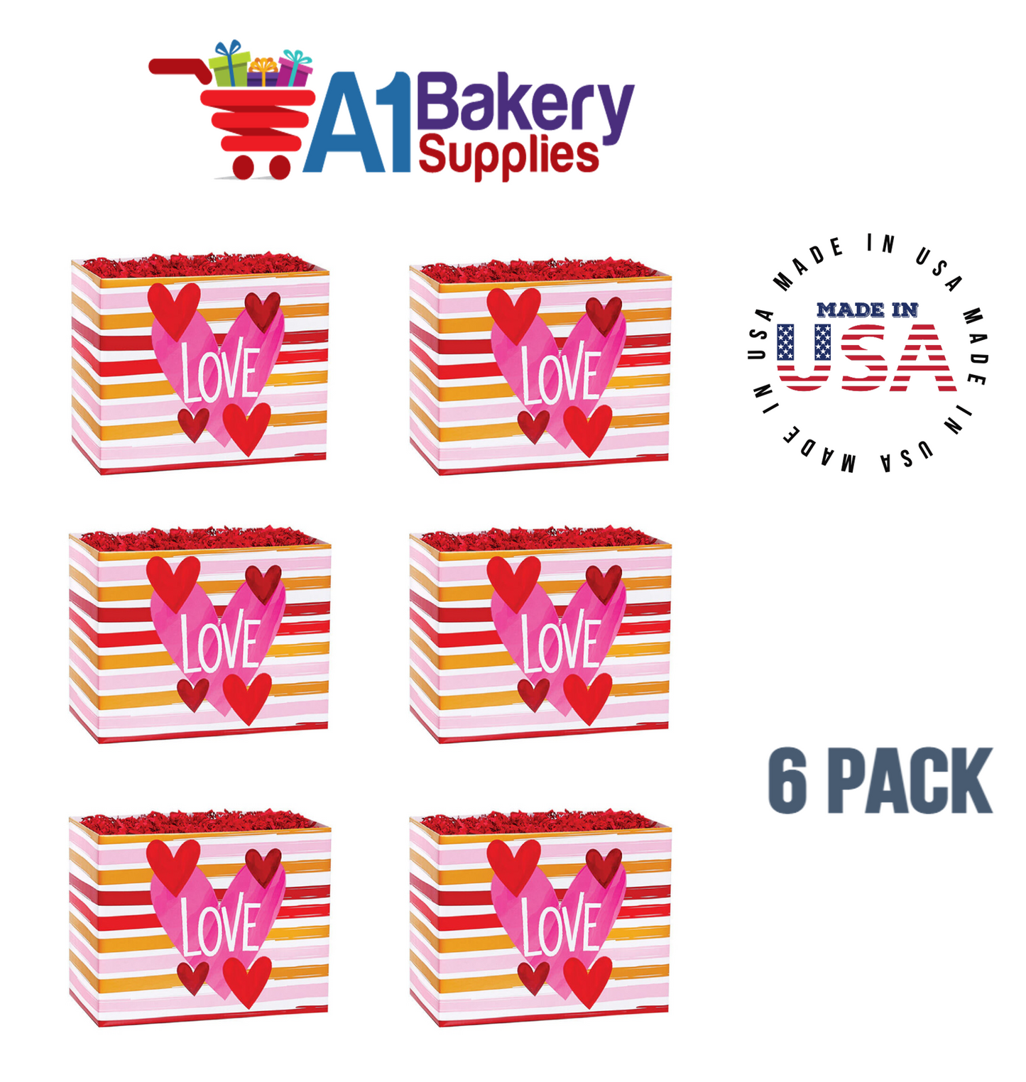 Hello Love Basket Box, Theme Gift Box, Small 6.75 (Length) x 4 (Width) x 5 (Height), 6 Pack