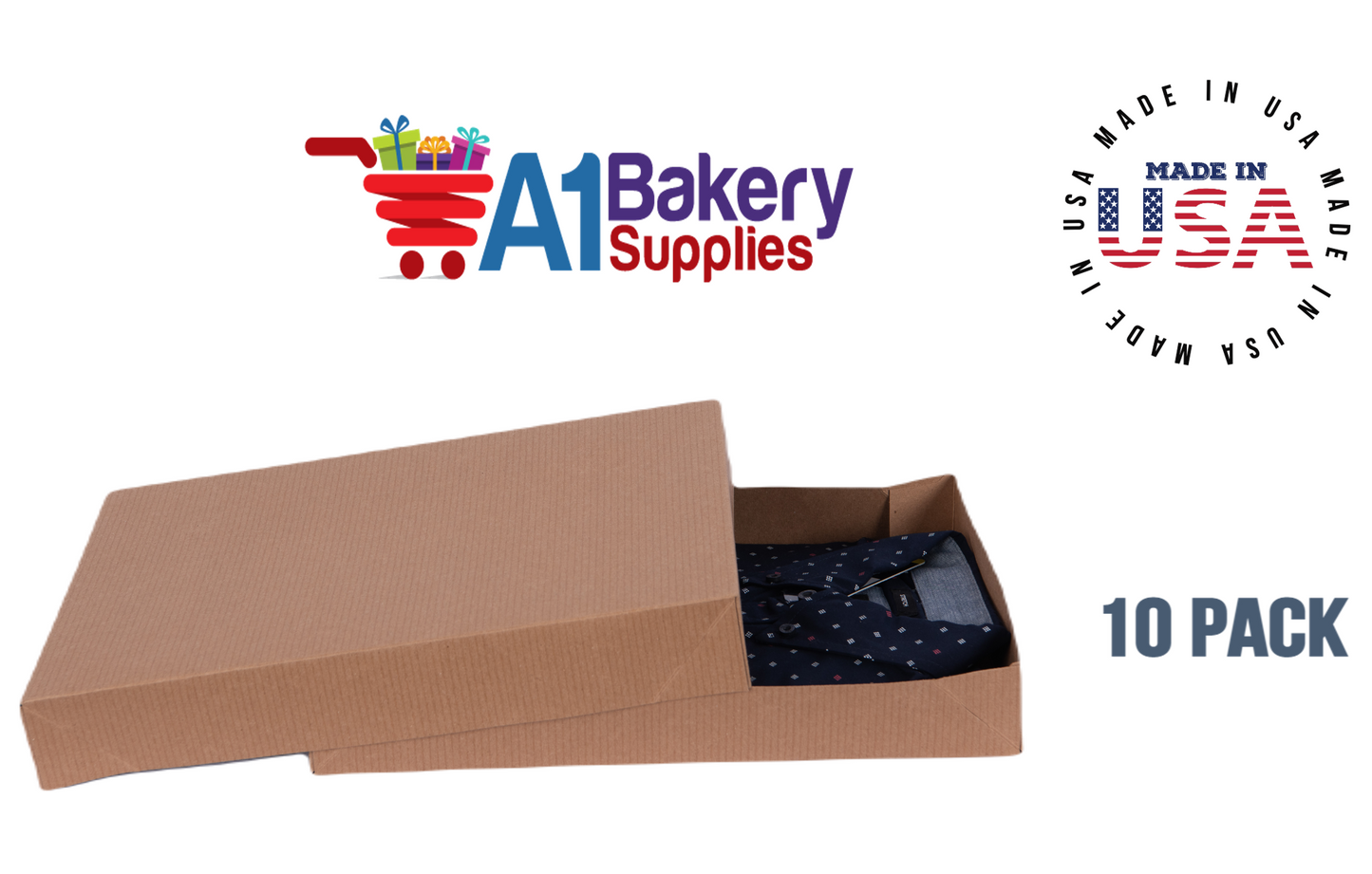 Kraft Brown Color Apparel Box for Men Shirts Gift Wrap Packaging Boxes, 15 x 9 1/2 x 2" - 10 Pack, Small