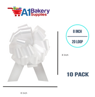 A1BakerySupplies 10 Pieces Pull Bow for Gift Wrapping Gift Bows Pull Bow With Ribbon for Wedding Gift Baskets, 8 Inch 20 Loop in White Flora Satin Color