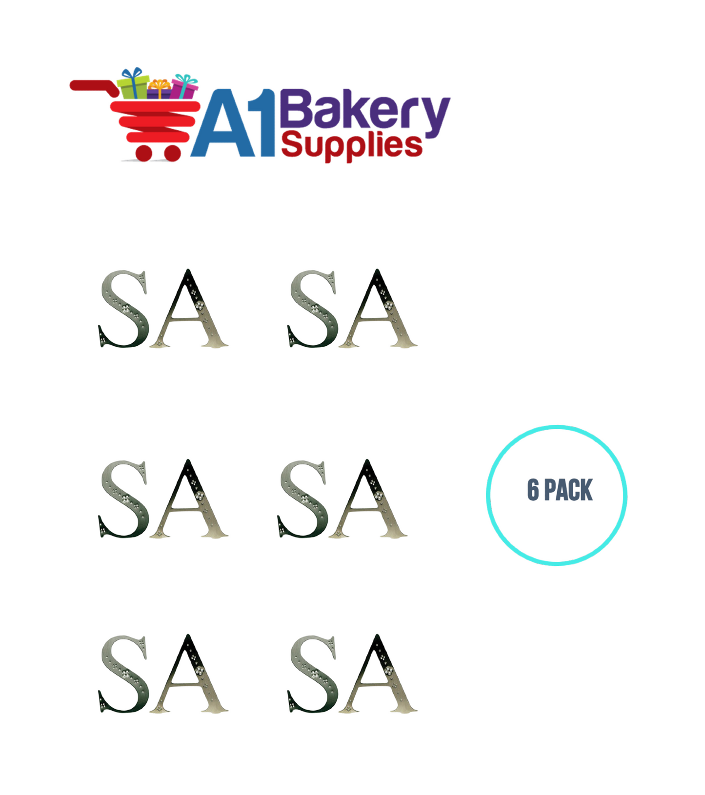 A1BakerySupplies Monogram - Silver Jeweled "K" (4") 6 pack Wedding Accessories for Birthday Cake Decorations and Marriages