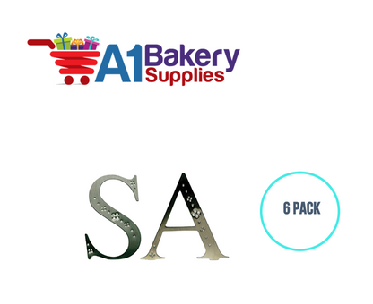 A1BakerySupplies Monogram - Silver Jeweled "M" (4") 6 pack Wedding Accessories for Birthday Cake Decorations and Marriages