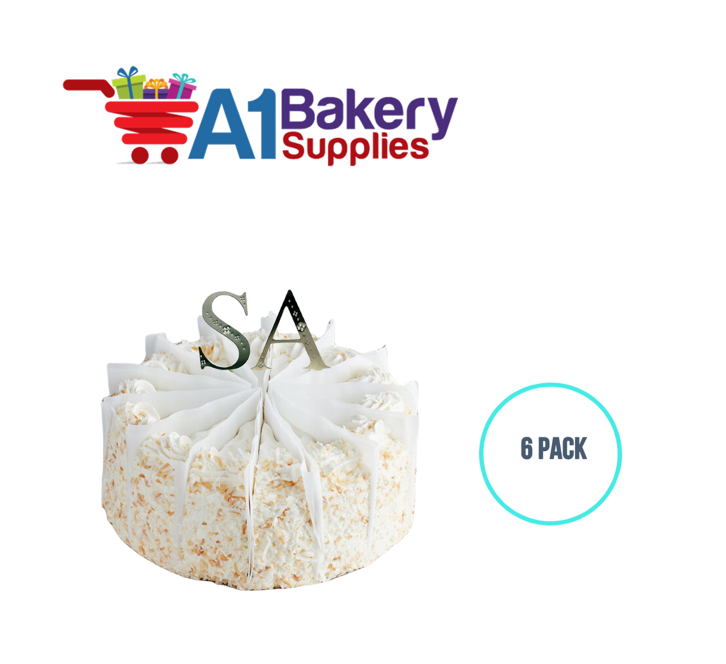 A1BakerySupplies Monogram - Silver Jeweled "G" (4") 6 pack Wedding Accessories for Birthday Cake Decorations and Marriages