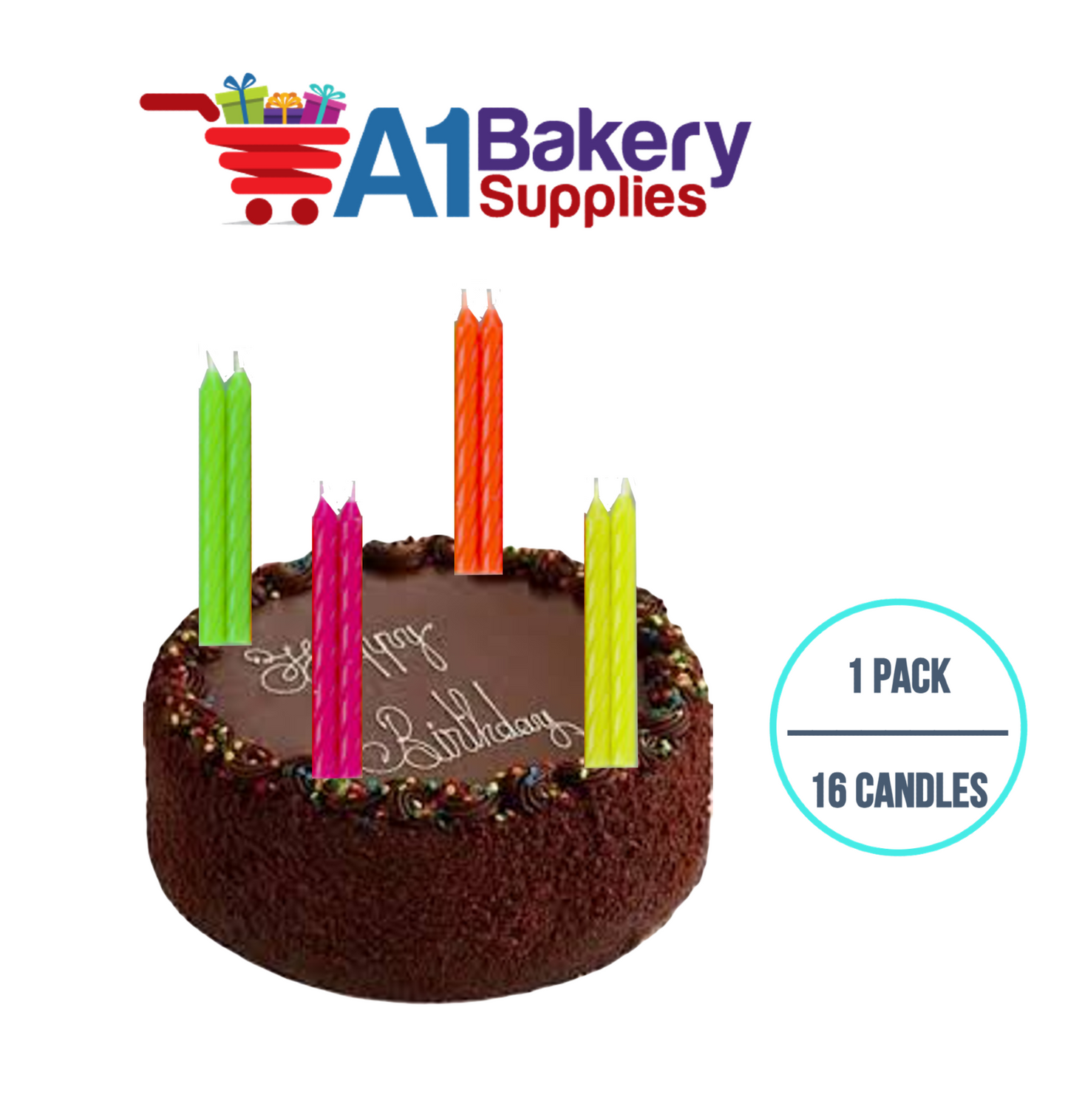 A1BakerySupplies Neon Candles 1 pack for Birthday Cake Decorations and Anniversary