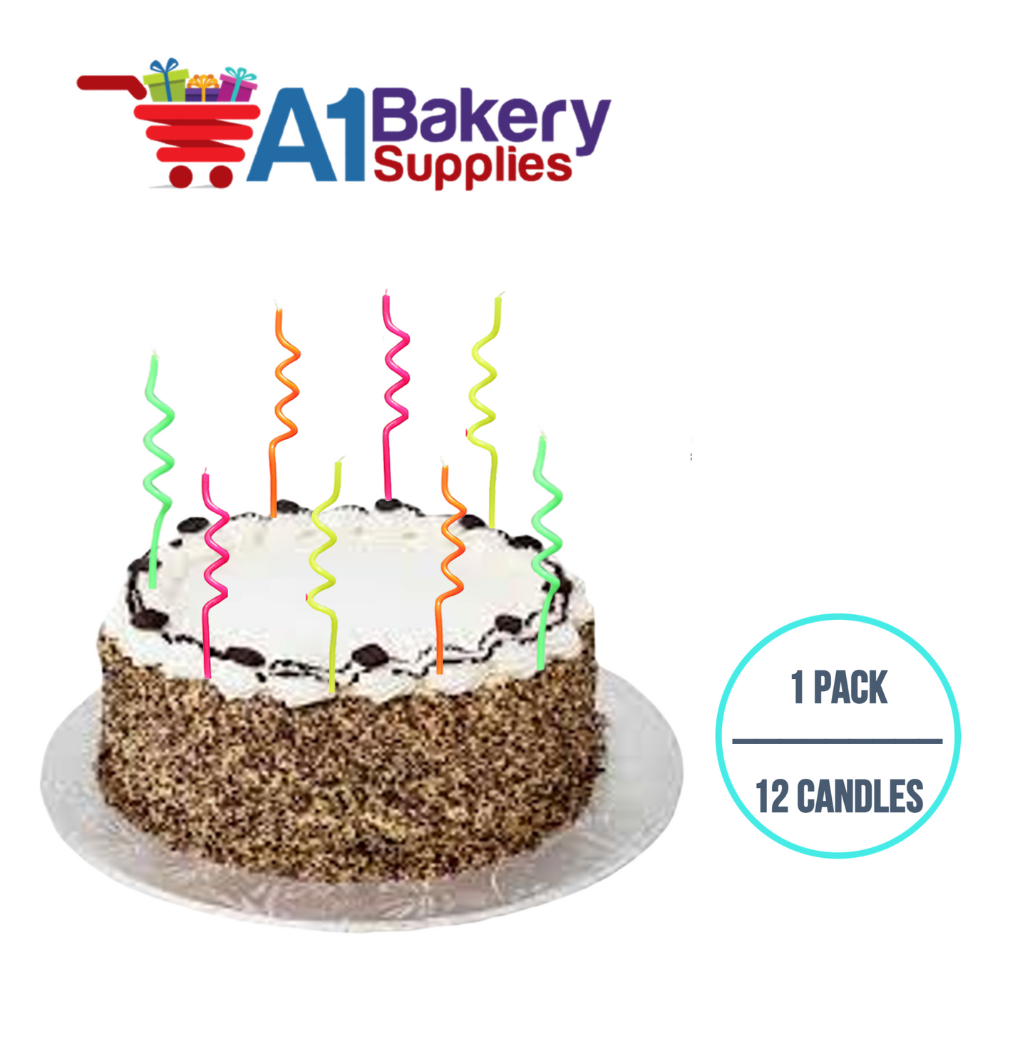 A1BakerySupplies Neon Spaghetti Birthday Candles-Asst 1 pack for Birthday Cake Decorations and Anniversary