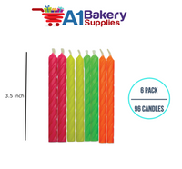 A1BakerySupplies Neon Spiral Asst. Candles 6 pack for Birthday Cake Decorations and Anniversary