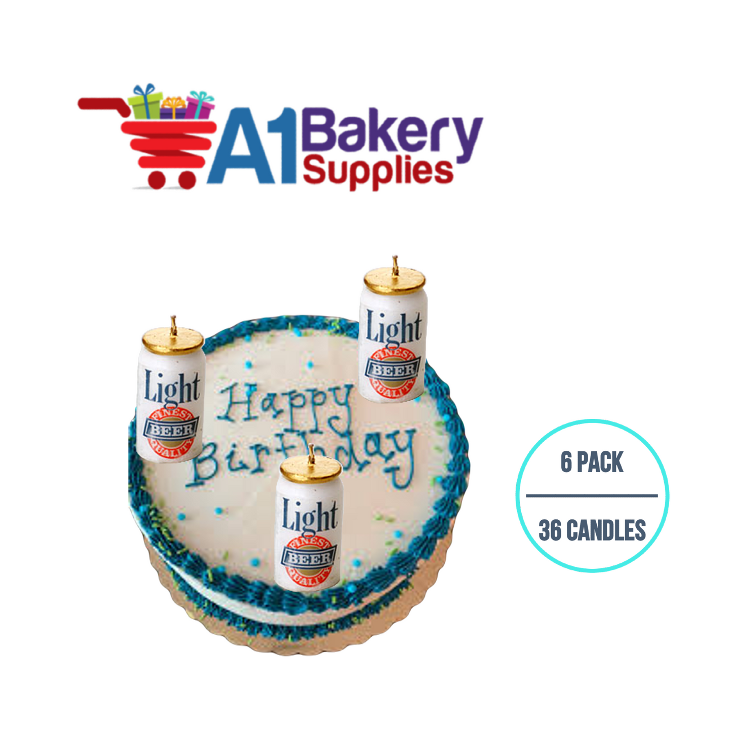 A1BakerySupplies Beer Can Novelty Candles 6 pack for Birthday Cake Decorations and Anniversary