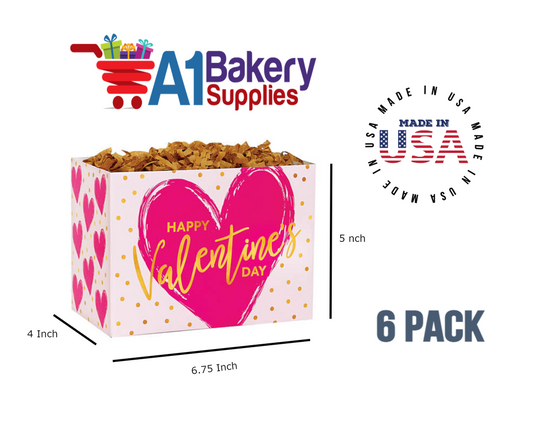 Painted Heart Basket Box, Theme Gift Box, Small 6.75 (Length) x 4 (Width) x 5 (Height), 6 Pack