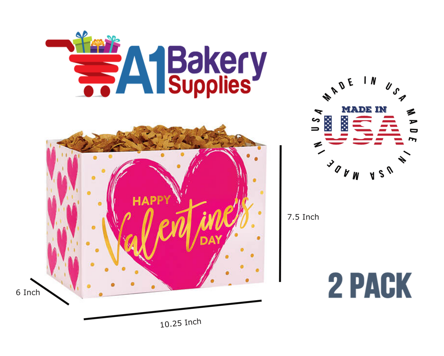 Painted Heart Basket Box, Theme Gift Box, Large 10.25 (Length) x 6 (Width) x 7.5 (Height), 2 Pack