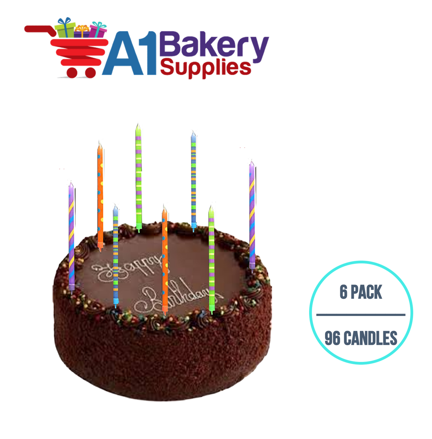 A1BakerySupplies Paparazzi Candles W/Holders-Large 6 pack for Birthday Cake Decorations and Anniversary