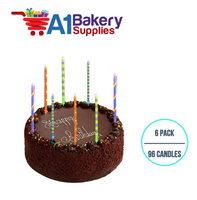 A1BakerySupplies Paparazzi Candles W/Holders-Large 6 pack for Birthday Cake Decorations and Anniversary