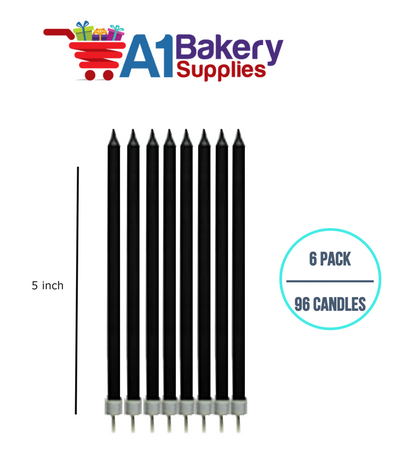 A1BakerySupplies Party Shape Candles- Black W/Holders 6 pack for Birthday Cake Decorations and Anniversary