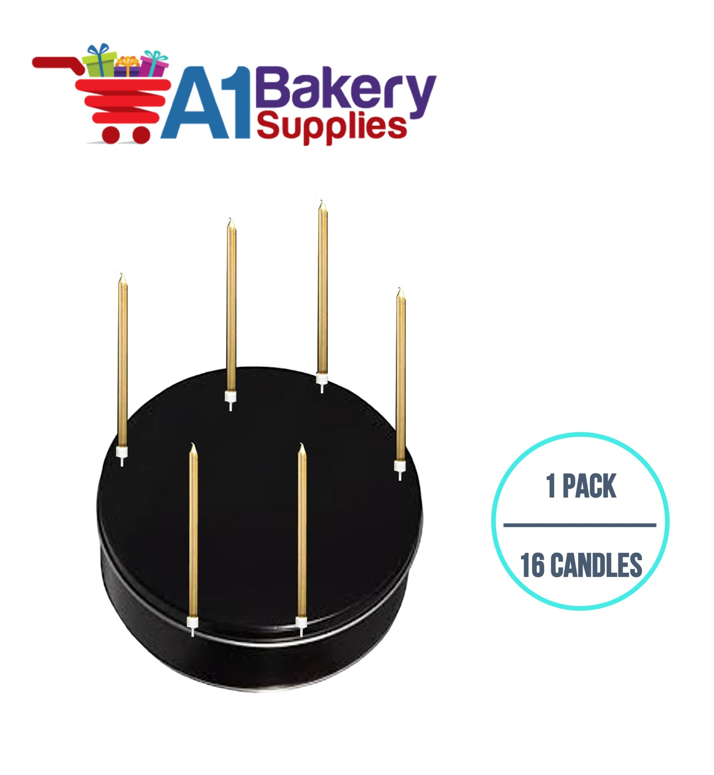A1BakerySupplies Party Shape Candles- Gold W/Holders 1 pack for Birthday Cake Decorations and Anniversary