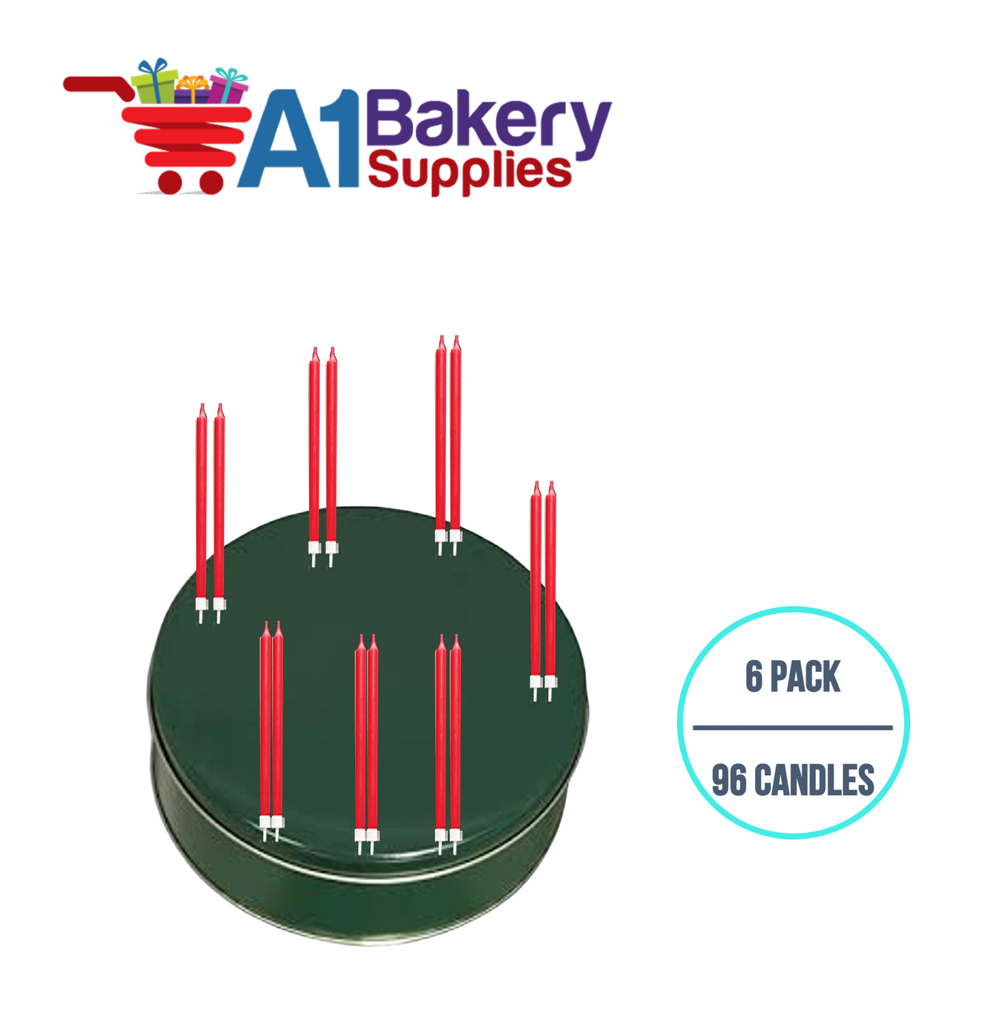 A1BakerySupplies Party Shape Candles- Red W/Holders 6 pack for Birthday Cake Decorations and Anniversary