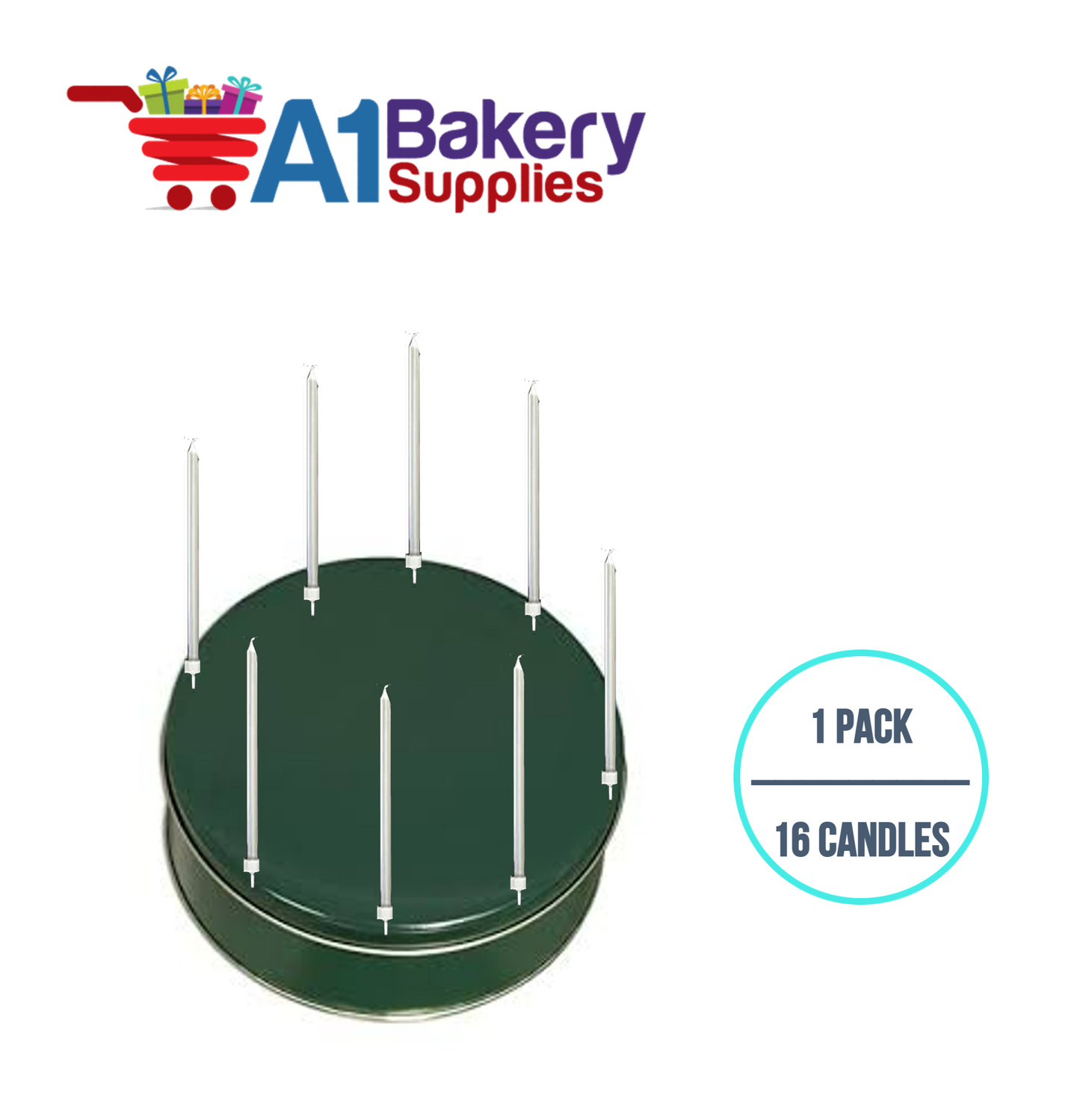 A1BakerySupplies Party Shape Candles- Silver W/Holders 1 pack for Birthday Cake Decorations and Anniversary