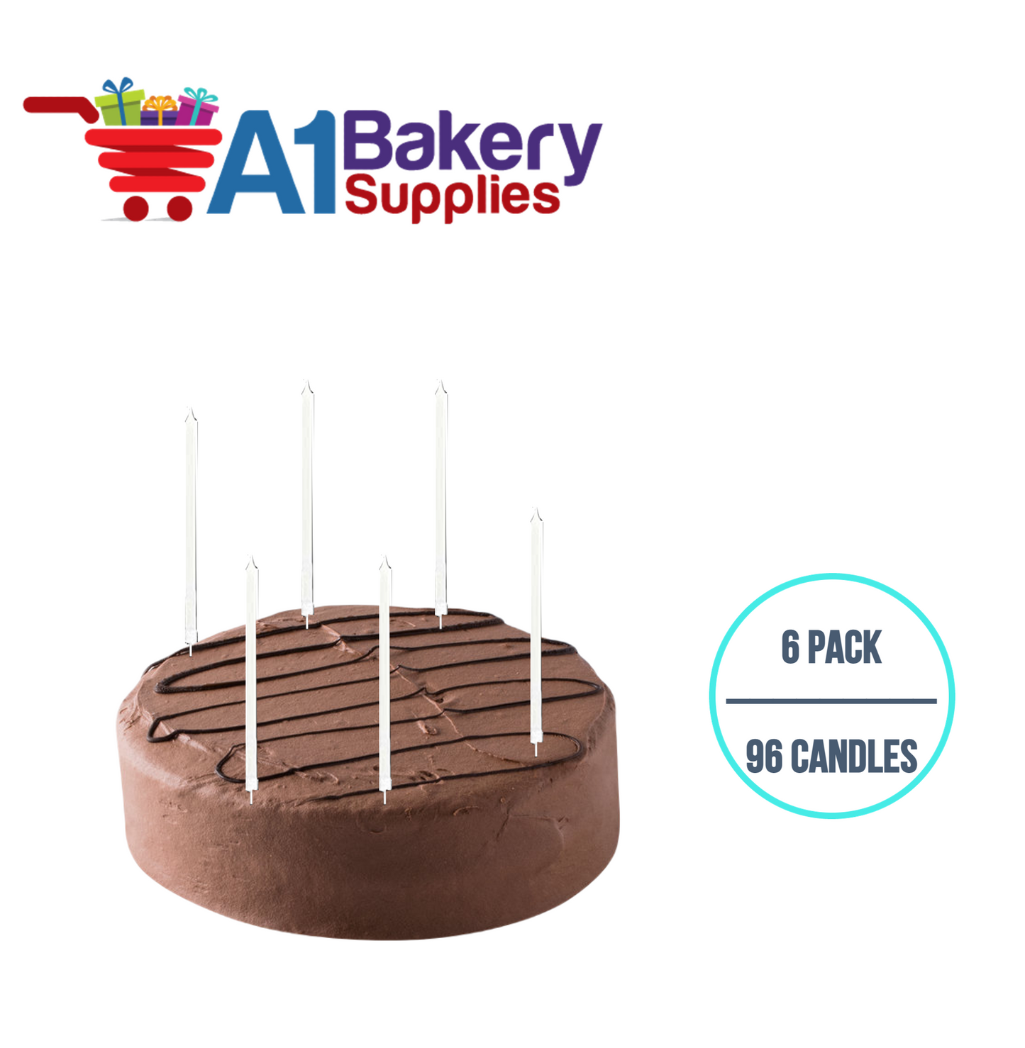 A1BakerySupplies Party Shape Candles- White W/Holders 6 pack for Birthday Cake Decorations and Anniversary