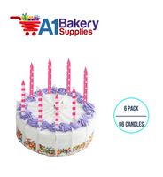 A1BakerySupplies Pink Stripes And Dots Candles 6 pack for Birthday Cake Decorations and Anniversary