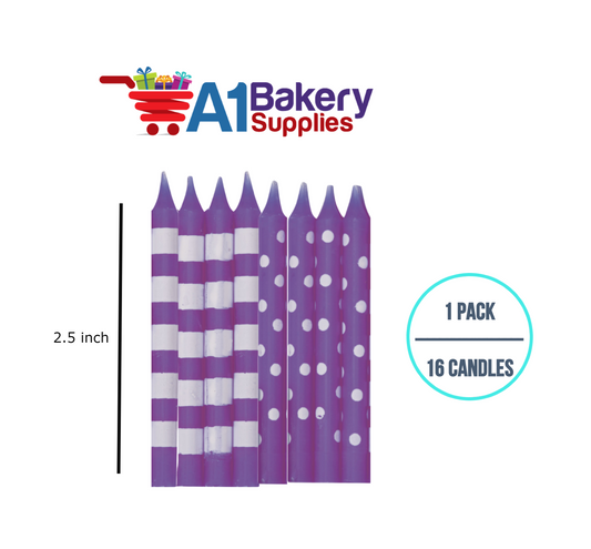 A1BakerySupplies Purple Stripes And Dots Candles 1 pack for Birthday Cake Decorations and Anniversary