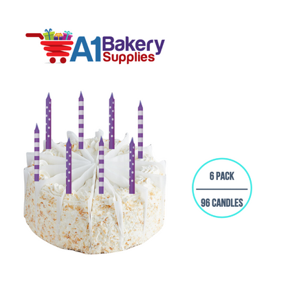 A1BakerySupplies Purple Stripes And Dots Candles 6 pack for Birthday Cake Decorations and Anniversary