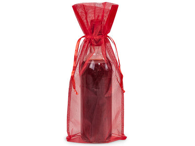 10 Pack Wine & Bottle Organza Favor Gift Bags Wine bottle bag 6.5 x 15 inch - Fits most bottles ( Red )