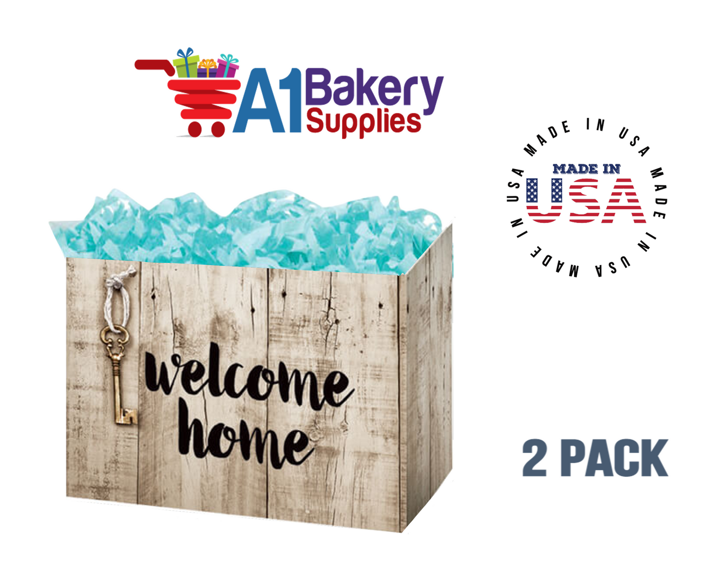 Rustic Welcome Home Basket Box, Theme Gift Box, Large 10.25 (Length) x 6 (Width) x 7.5 (Height), 2 Pack