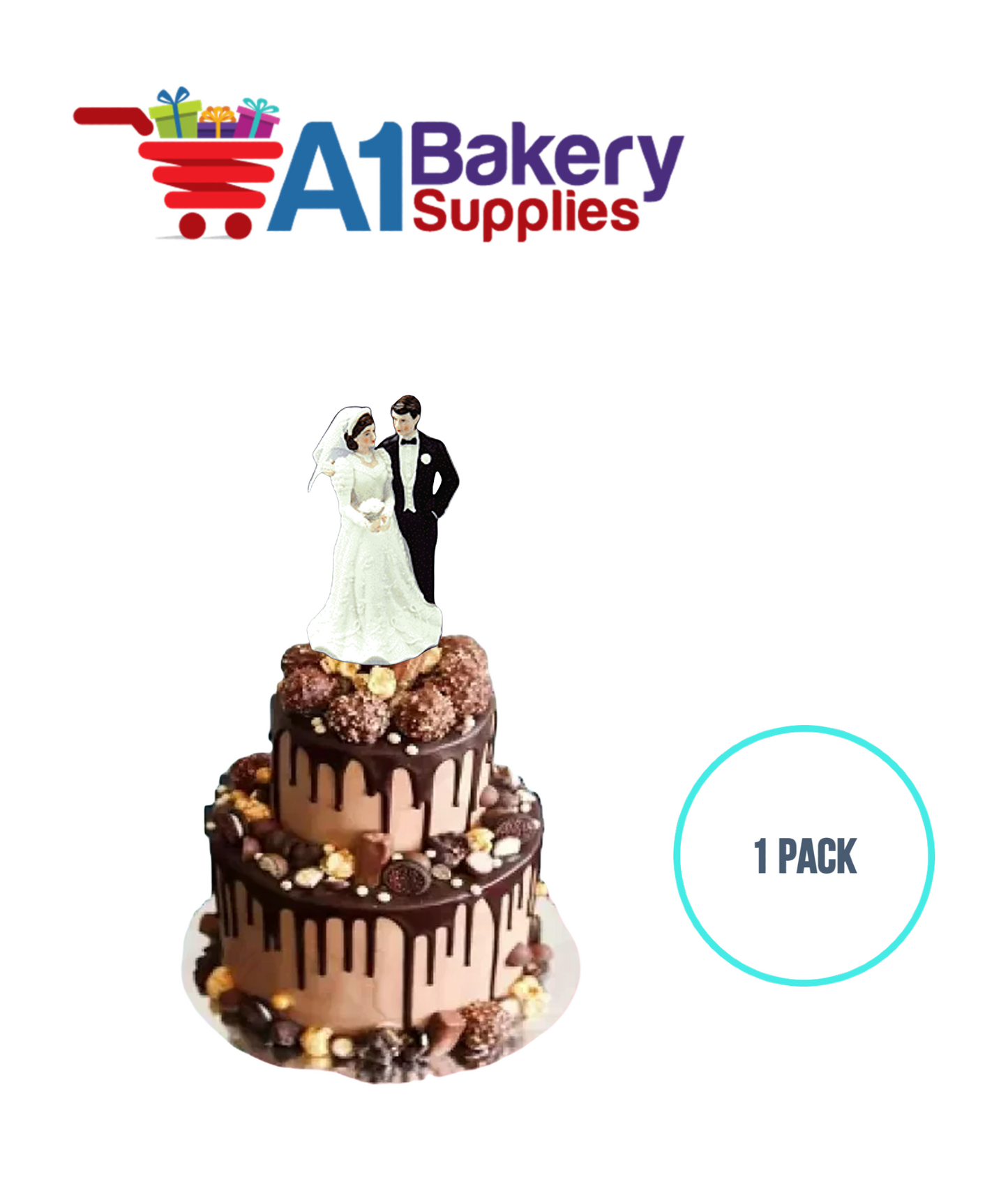 A1BakerySupplies Side By Side Couple - 5-3/4" 1 pack Wedding Accessories for Birthday Cake Decorations and Marriages