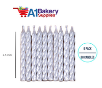 A1BakerySupplies Silver Birthday Candles 6 pack for Birthday Cake Decorations and Anniversary