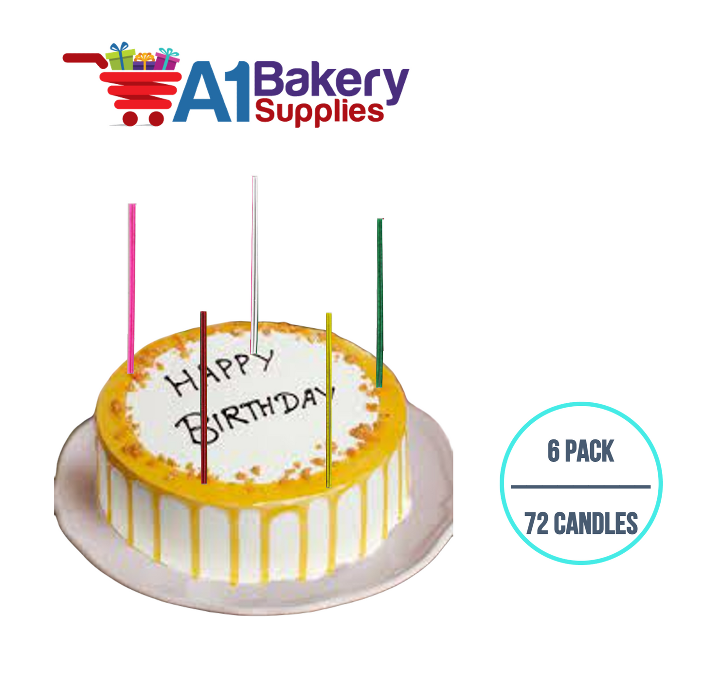 A1BakerySupplies Sparkler Birthday Candles-Multi Asst 6 pack for Birthday Cake Decorations and Anniversary