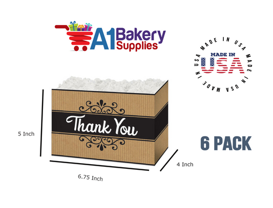 Thank You Kraft Stripes Basket Box, Theme Gift Box, Small 6.75 (Length) x 4 (Width) x 5 (Height), 6 Pack