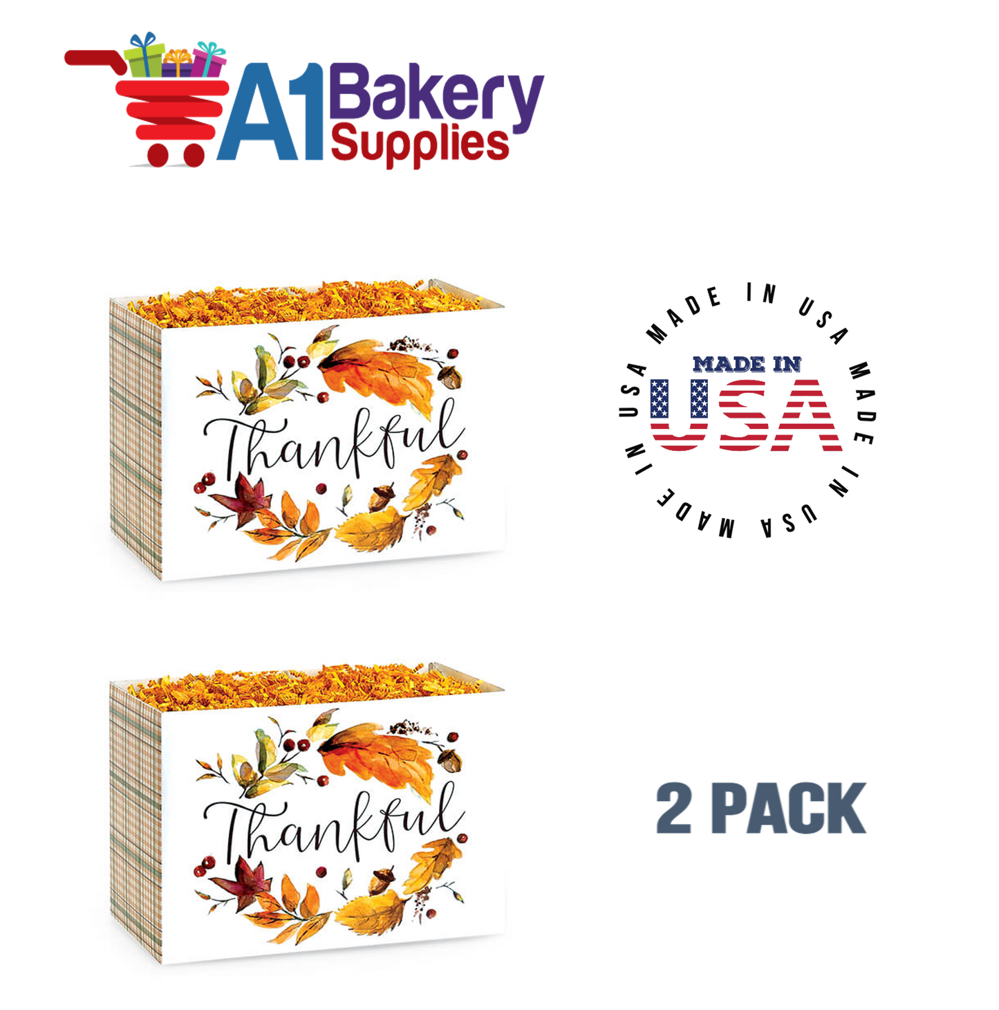 Thankful Plaid Basket Box, Theme Gift Box, Large 10.25 (Length) x 6 (Width) x 7.5 (Height), 2 Pack