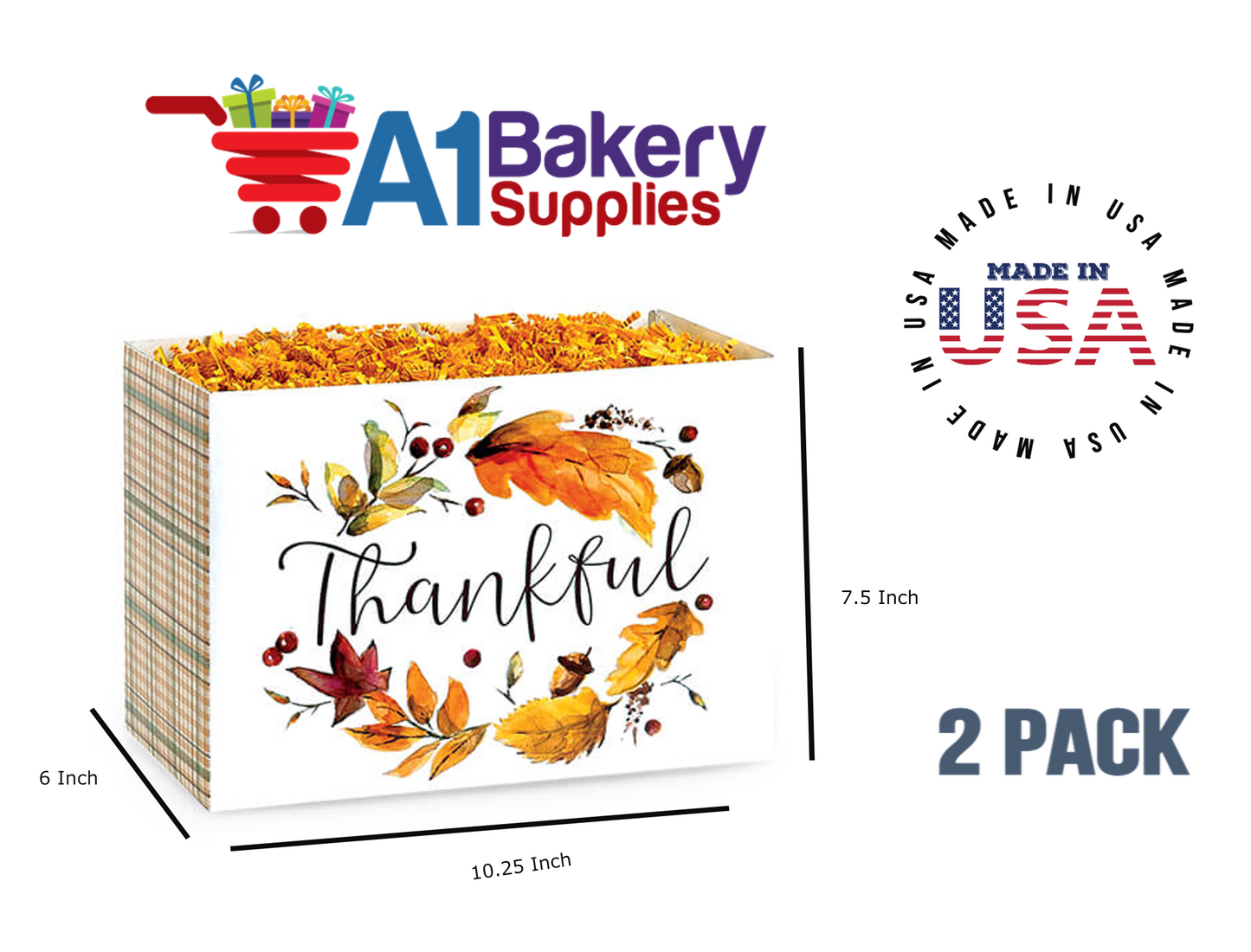 Thankful Plaid Basket Box, Theme Gift Box, Large 10.25 (Length) x 6 (Width) x 7.5 (Height), 2 Pack
