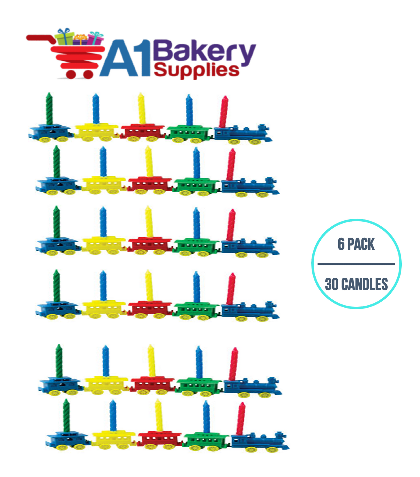 A1BakerySupplies Train Candleholder Sets 6 pack for Birthday Cake Decorations and Anniversary