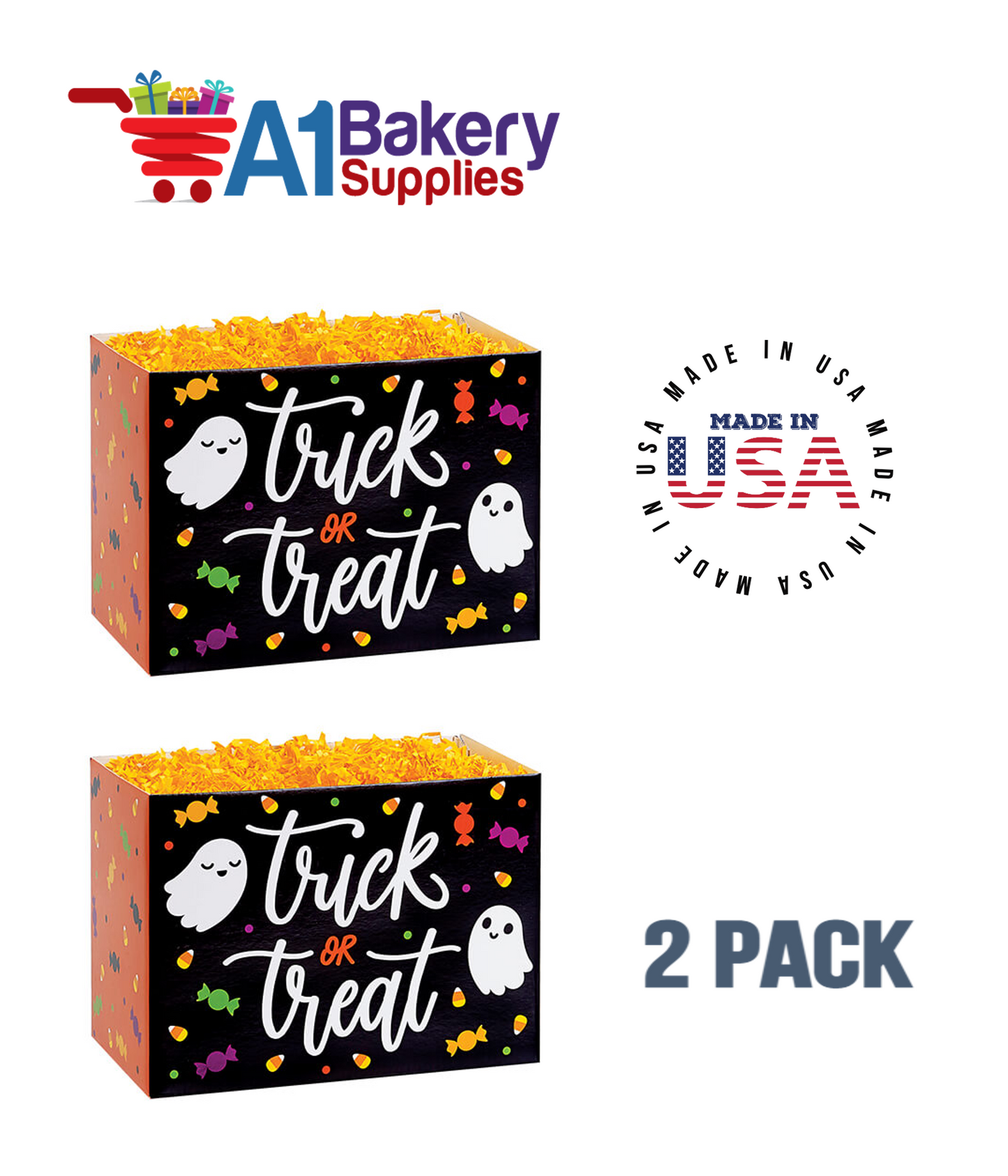 Trick or Treat Basket Box, Theme Gift Box, Large 10.25 (Length) x 6 (Width) x 7.5 (Height), 2 Pack