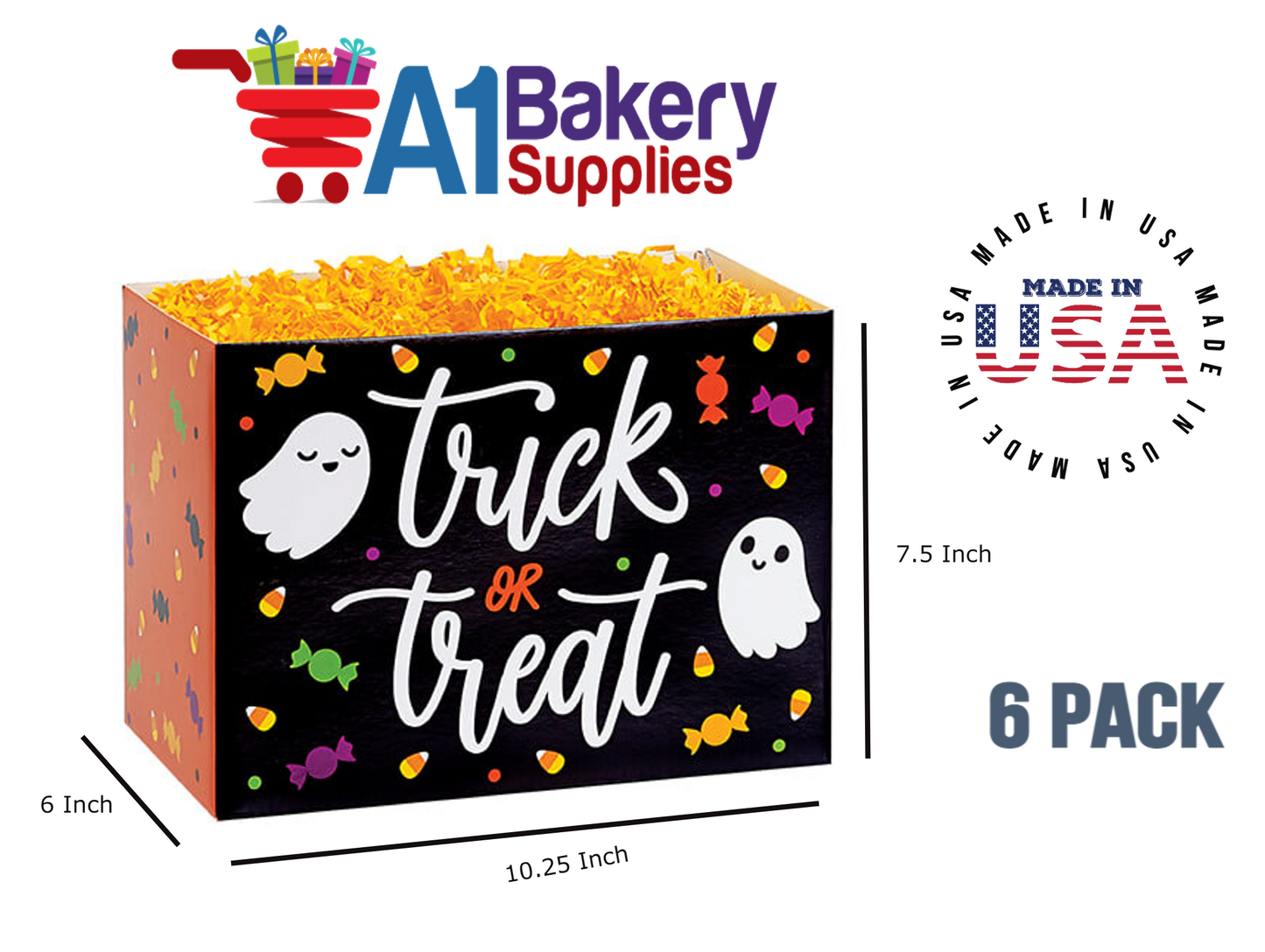 Trick or Treat Basket Box, Theme Gift Box, Large 10.25 (Length) x 6 (Width) x 7.5 (Height), 6 Pack